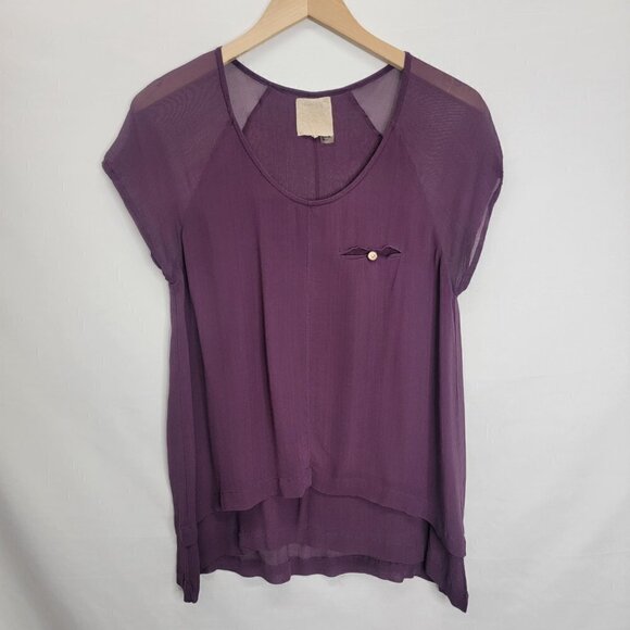 Plum Purple Sheer Cap Sleeve Multiple layer Blouse - Picture 2 of 15